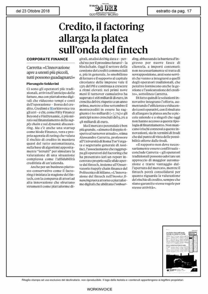Estratto da Il Sole 24 Ore sul "Factoring"